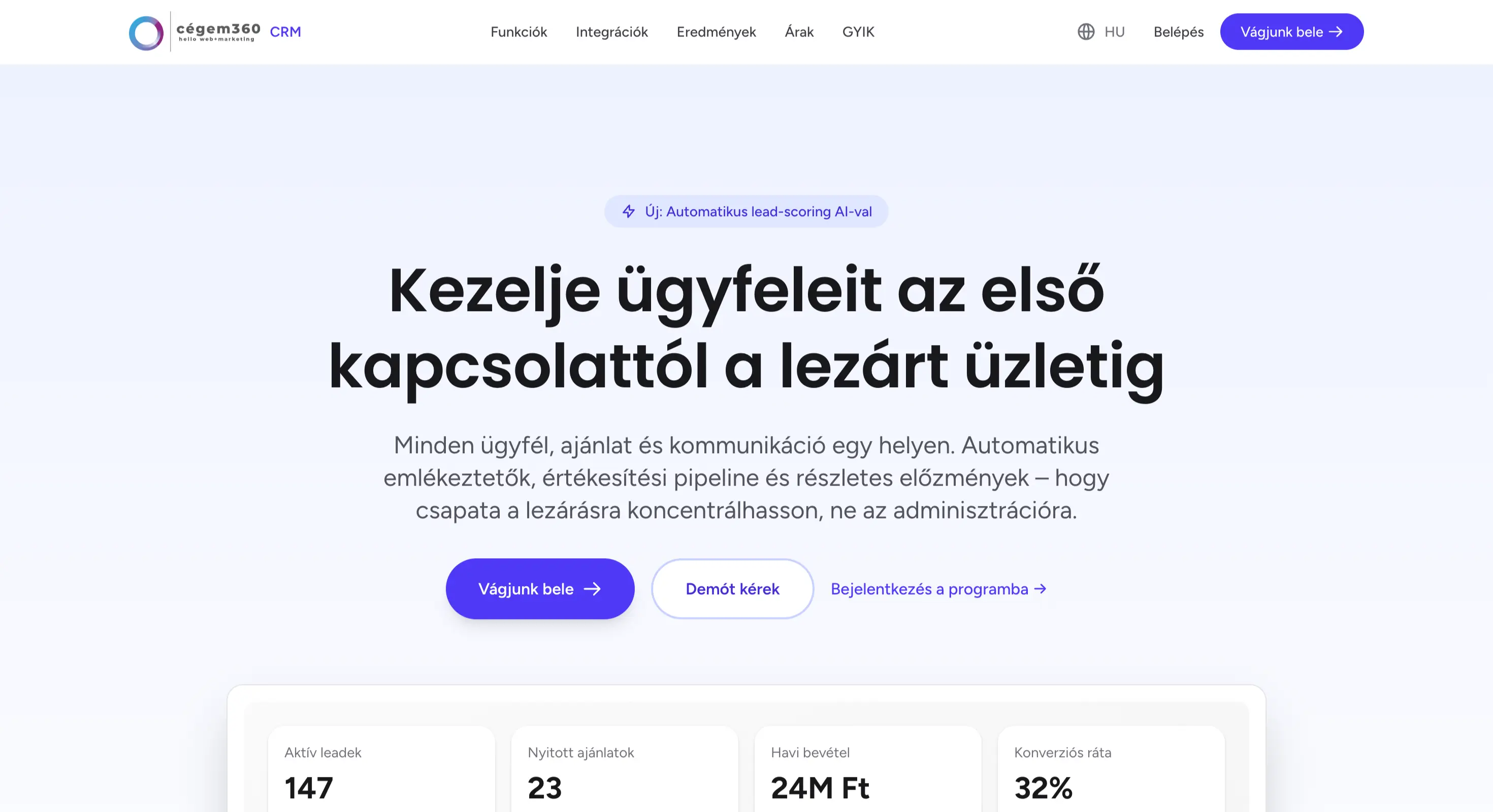 CRM rendszer képernyőkép