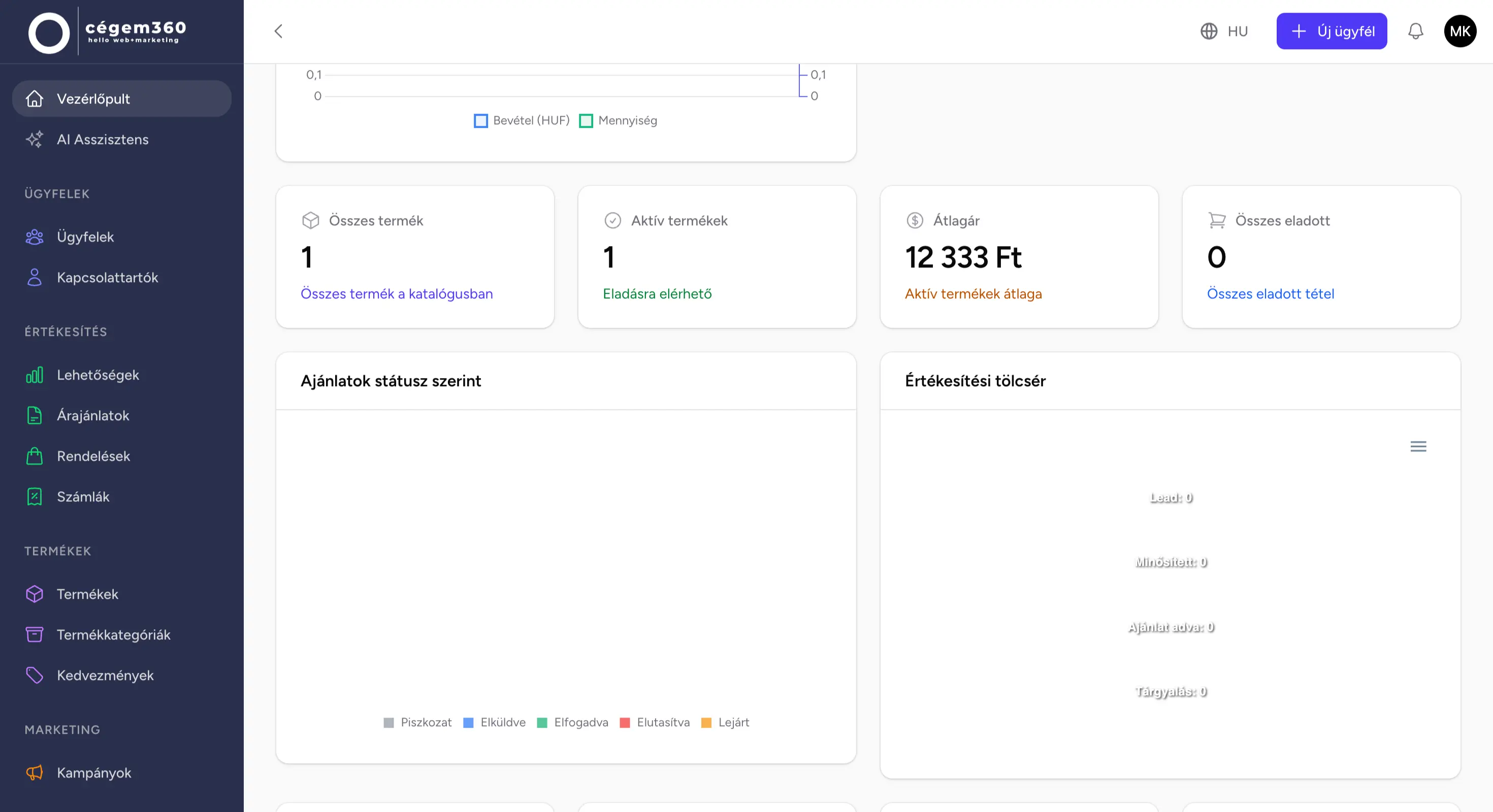 CRM rendszer képernyőkép