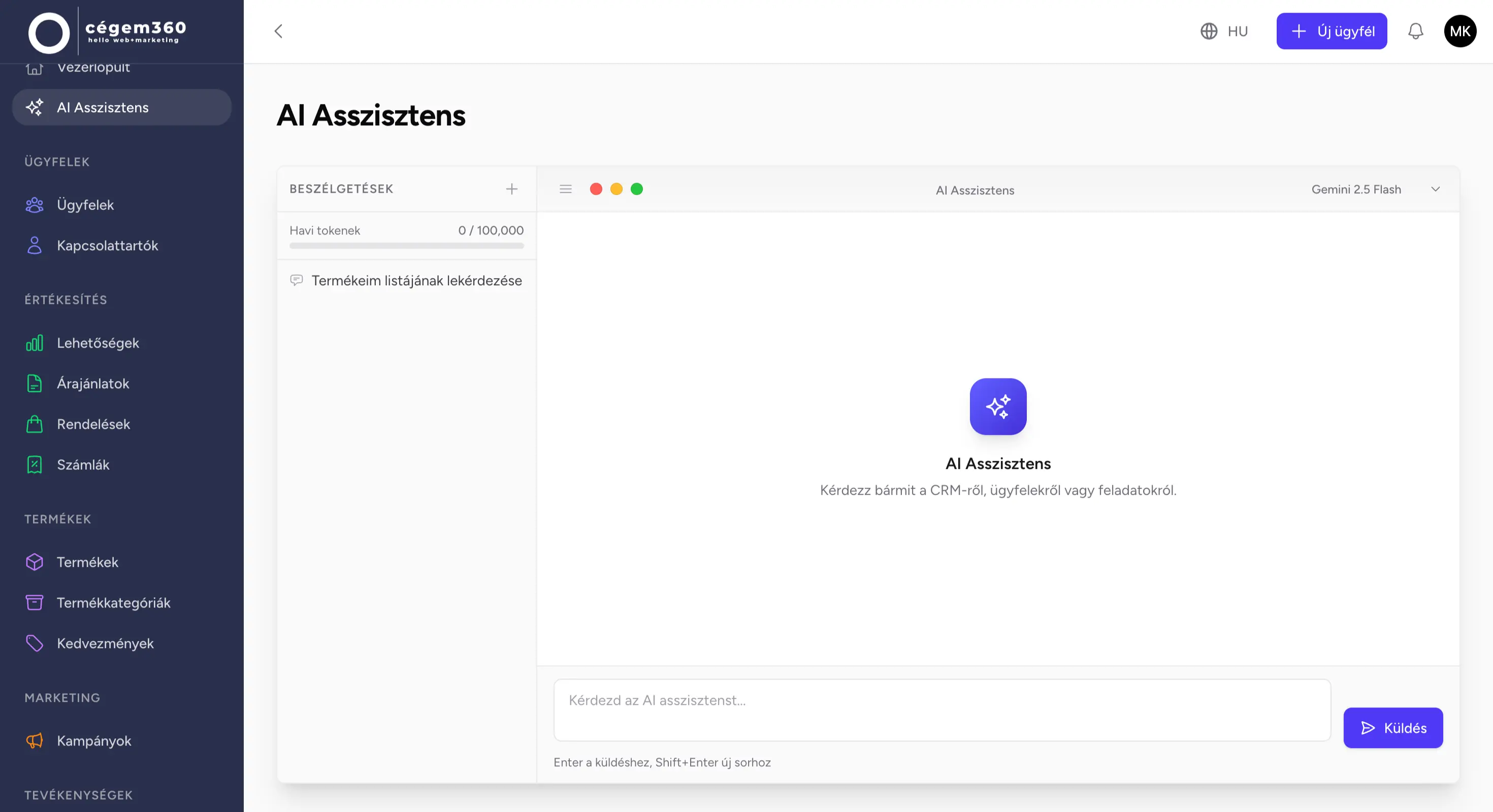 CRM rendszer képernyőkép