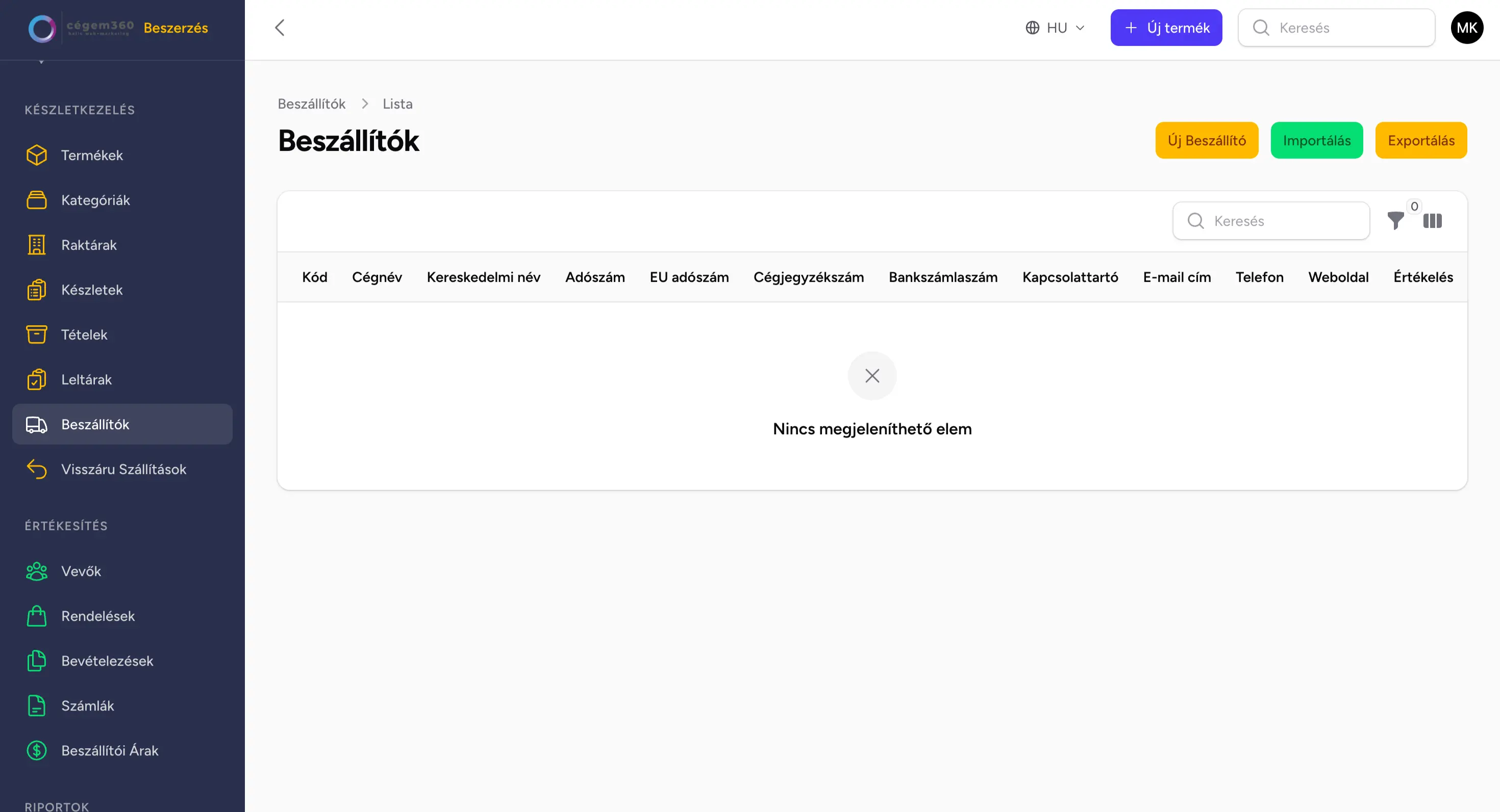 ERP modul képernyőkép